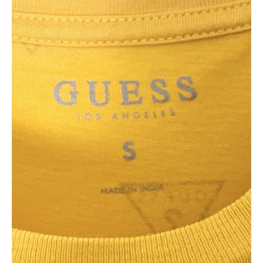 Guess Logo T-Shirt Men's Small Yellow Blue AOP‎ 90s Mallsoft Preppy - Picture 4 of 4